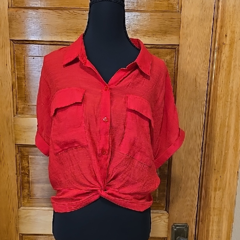 Red Button Down Shirt for Women